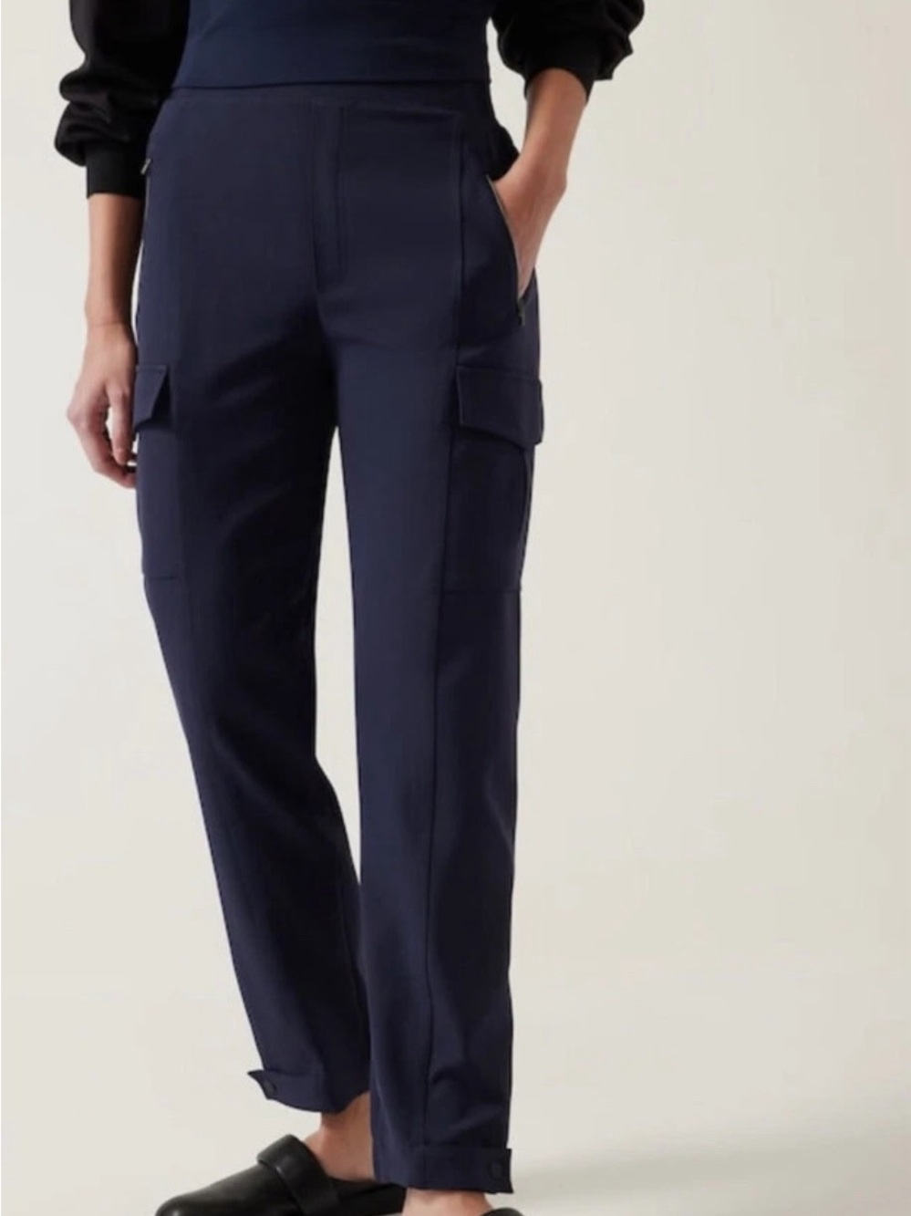 Athleta Navy Straight-Leg Cargo Pants with Flap‎ Pockets